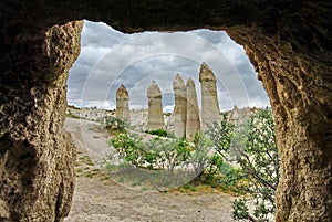 Hilly landscape. Goreme, Cappadocia - landmark attraction in Turkey