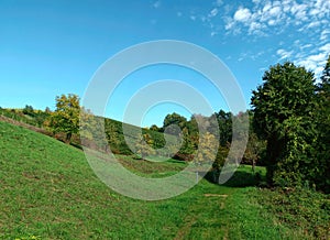 Hilly landscape on hiking-trail Vitaltour Stein, Wein & Farbe in Nahe-Region of rhineland-palatinate