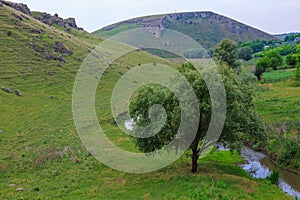 Hilly valley. Background with selective focus and copy space