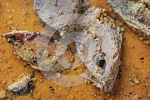 Hilsa fish pieces on a plate.