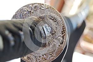 Hilt of a japanese katana photo