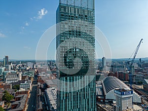 Hilton Hotel in Beetham Tower in Manchester Deansgate - MANCHESTER, UK - AUGUST 16, 2022