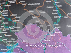 himachal Pradesh state of India displaying on geographical location map