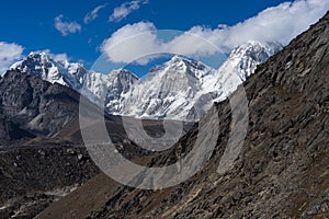 Himalaya mountain landscape from top of Kongma la pass, Everest