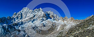 Himalaya mountain panorama on EBC trek hiking in Nepal