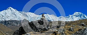 Himalaya mountain panorama on EBC trek hiking in Nepal