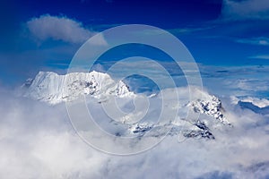 Himalaya mountain peaks landscape from above