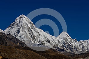 Himalaya mountain Pumori peak summit on EBC Nepal trek hiking route