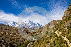 Himalaya mountains landscape on Everest Bace camp trek EBC