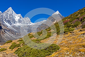 Himalaya mountains landscape on Everest Bace camp trek EBC