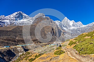 Himalaya mountains landscape on Everest Bace camp trek EBC