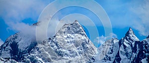 Himalaya mountains panorama on EBC Everest Base Camp trek hiking in Nepal