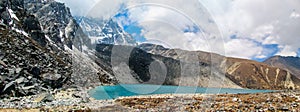 Himalaya mountains panorama on EBc Everest Base Camp trek hiking in Nepal