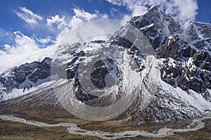 Himalaya mountains Pheriche valley and Taboche peak