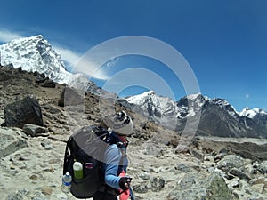 Himalaya. Nepal life. Treking in Nepal. Trail to Everest. Hiking in Nepal. Ebc. Hiker girl photo