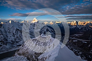 Himalaya at Sunrise. View from Top of Island Peak Mountain. Nepal