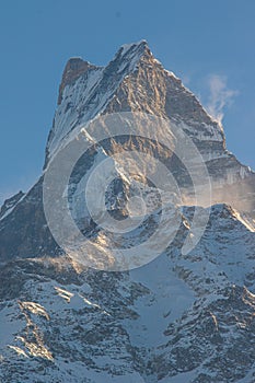 Himalayan Fishtail Mountain in the Rising Sun