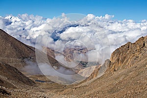 Himalayan landscape in Himalayas along Manali-Leh highway. Himachal Pradesh, India