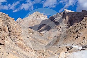 Himalayan landscape in Himalayas along Manali-Leh highway. Himachal Pradesh, India