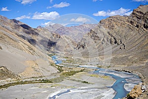 Himalayan landscape in Himalayas mountains along Manali - Leh highway. Himachal Pradesh, India