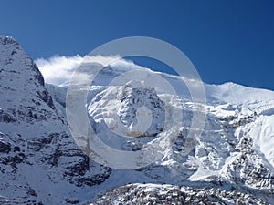 Himalayan mountain range with rocks and snow