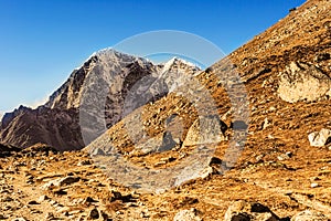 Himalayan mountains peaks on the Everest Base Camp trek, Nepal