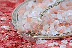 Himalayan pink salt on indian carpet