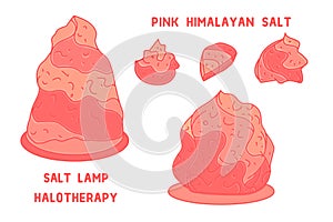 Himalayan salt lamp stones illustrations. Vector illuastration isolated on white