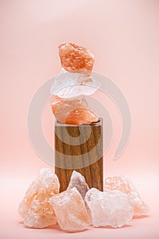 Himalayan Sea Salt stacked on a wooden stand