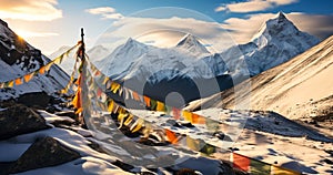 Himalayan Spirituality Tibetan Prayer Flags in the Mountains