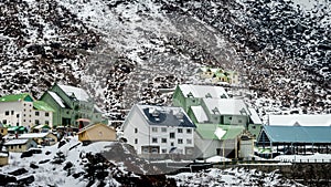 Himalayan villages and houses covered with snow after a heavy snow storm at Sikkim, India