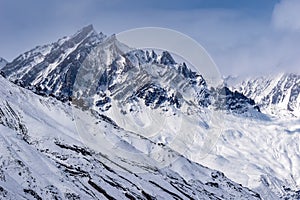 Himalayas – beautiful iconic landscape picture of the highest mountains in the World covered by the snow