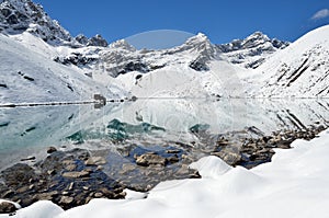 Himalayas, Gokio lake in Nepal in sunny day photo