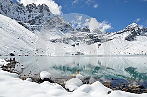 Himalayas, Gokio lake in Nepal in sunny day photo