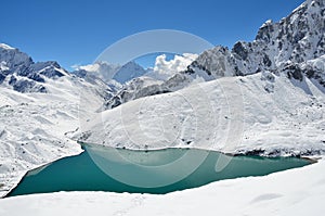 Himalayas, Gokio lake in Nepal in sunny day photo