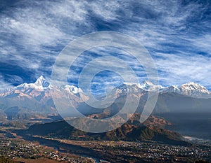 Himalayas mountain range from Sarangkot Hill in Pokhara, Nepal