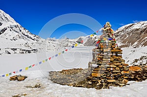 Himalayas mountains frozen lake and stone stop