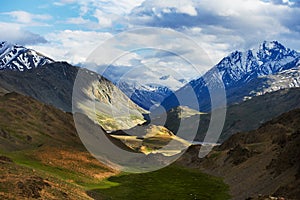 Himalayas mountains in india spiti valley. hiking and mountaineering concept