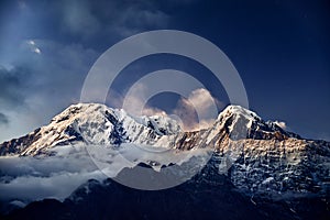 Himalayas snow peak at sunset