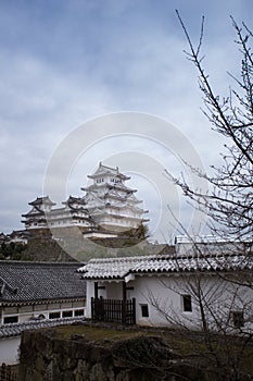 Himeji Castle From Afar With Cloudy Sky Background
