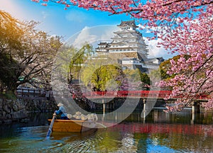 Himeji Castle with beautiful cherry blossom,Himeji Castle is famous cherry blossom viewpoint in Osaka, Japan