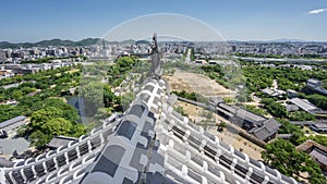 Himeji city from castle with roof