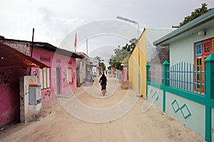 Himmafushi Island town street Maldives