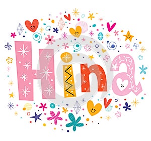 Hina girls name decorative lettering type design