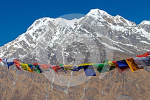 Hinchuli and Annapurna South mountain on Annapurna trek