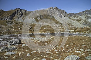 Hincove plesa, Vysoke Tatry, Slovakia: nature around the lakes with high mountain peaks of the High Tatras