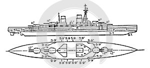 Hindenburg German Navy Battleship, vintage illustration