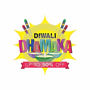 Hindi Typography - Diwali Dhamaka Means Diwali Blast. Creative Banner Design for Sale Promotion. Editable Illustration.