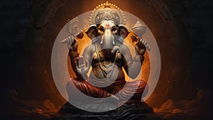 Hindu Deity Ganesha: Divine Elephant God, Spiritual Artwork, Religious Iconography, Indian Culture