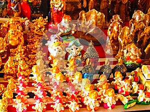 Hindu devotional idols arranged in a shop